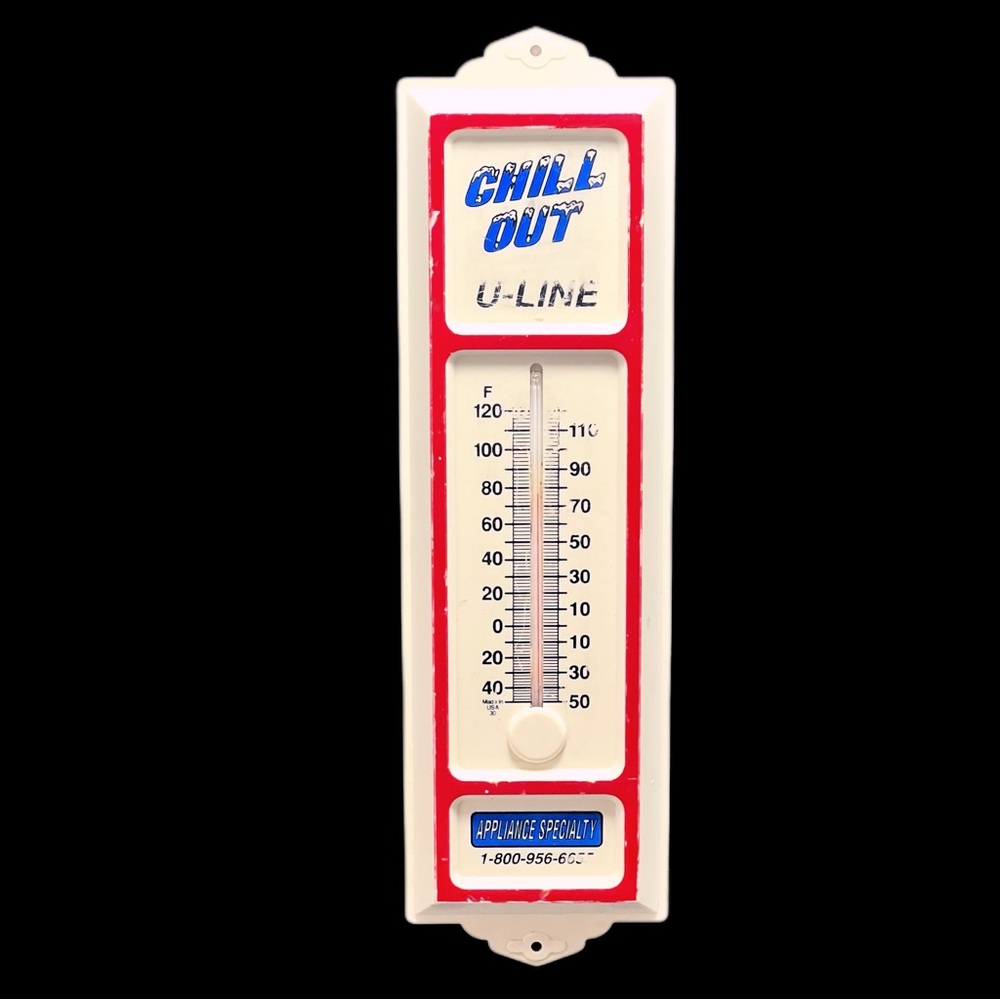 Vintage Advertisement Thermometer U-Line Appliance Quality F + C 13”X 3.75” Nice